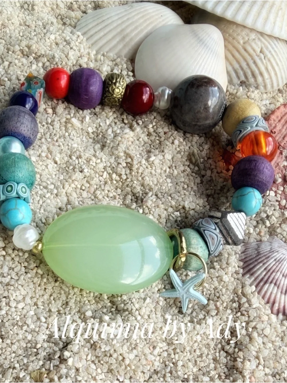 Alquimia Multicolor Beaded Bracelet with Light Green Focal Bead